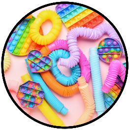Rainbow colored sensory and tactile toys